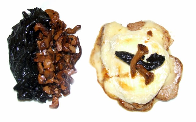 Filet mignon au St Marcellin, champignons en deux couleurs