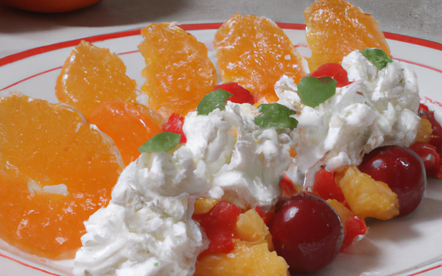 Chantilly au kirsch, flûtes sucrée et salade d'oranges