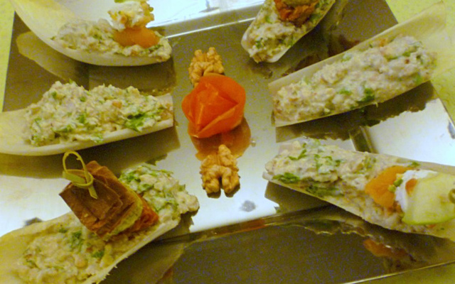 Compotée d'endives au bleu d'Auvergne et noix et au roquefort et whisky