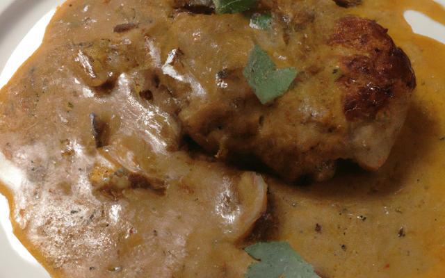 Crépine de veau au Comté, émiettée de morilles et jus de curry