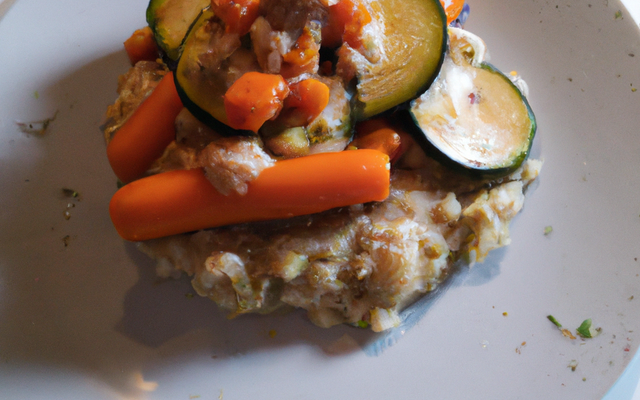 Risotto au poulet sur un lit de courgette et carotte