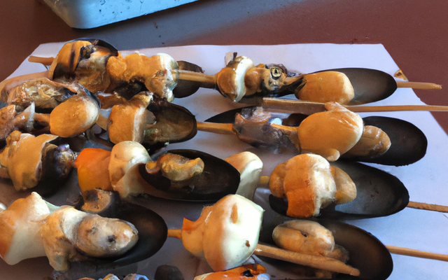 Brochettes de moules lardées