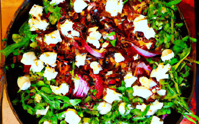 Poêlée de boulgour, oignons rouges, feta et roquette