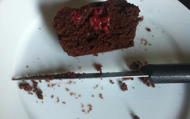 Muffins chocolat cœur framboise