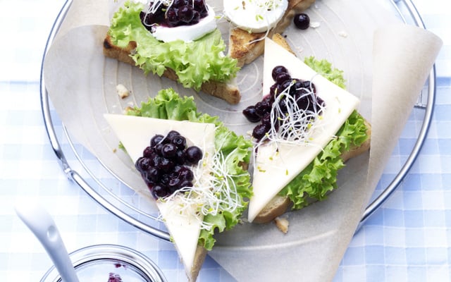 Toasts au Fromage de Chèvre avec Trempette aux Myrtilles