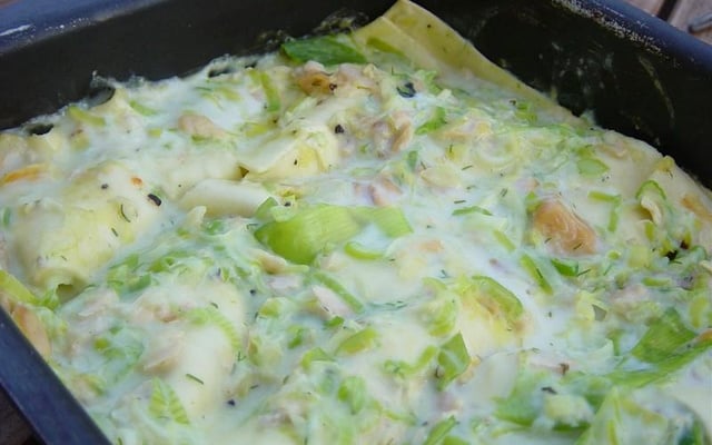 Lasagnes de grondin et de Saint Jacques aux petits légumes