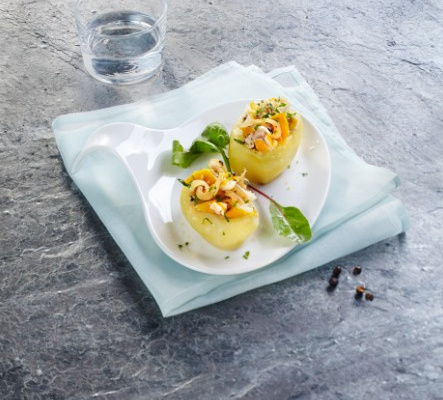 Pomme fondante à l'oignon, haddock et genièvre