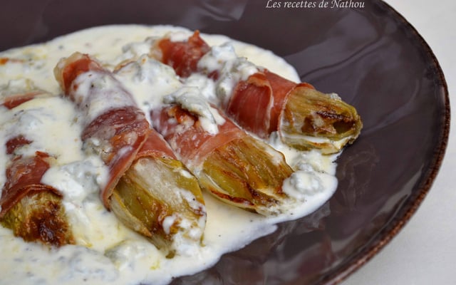 Chicons braisés au jambon cru et au gorgonzola