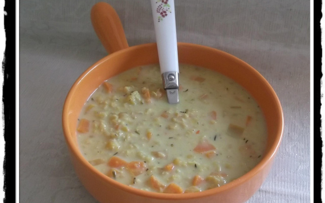 Soupe de maïs aux blancs de poulet et au poivron