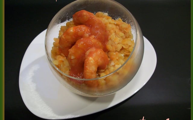 Lentilles corail façon risotto et gambas