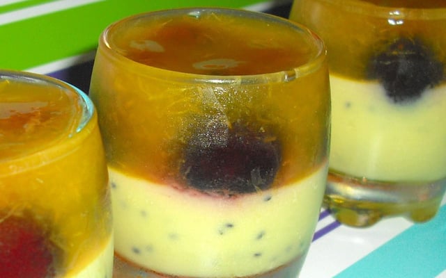 Verrine à la crème de Kiwi, oranges et cerises