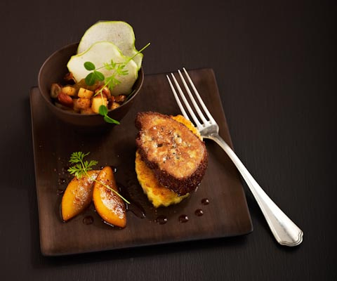 Pain perdu de foie gras aux pommes et pain d'épices