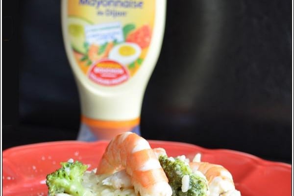 Risotto aux crevettes, brocoli, parmesan à la Mayonnaise