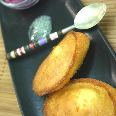 Grosses madeleines au Roquefort, sorbet Vin rouge épicé