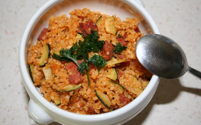 Risotto au boulgour, courgette et chorizo