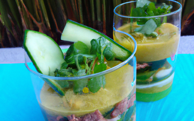 Mousse de concombre et bœuf façon thaï en verrine