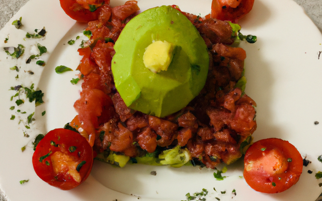 Tartare de tomate, avocat et sa chiffanade de seranno