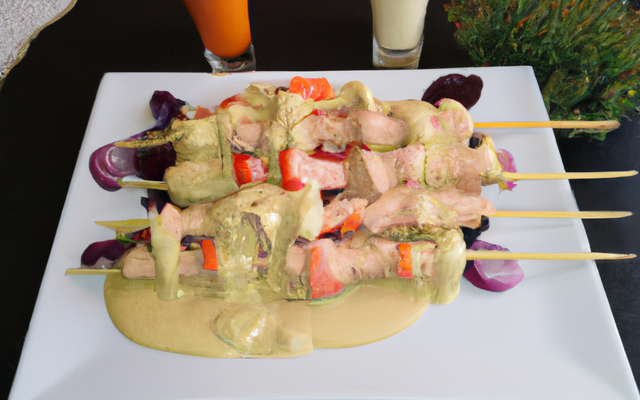 Brochette mixte bœuf-poulet, sauce au Cantal Vieux