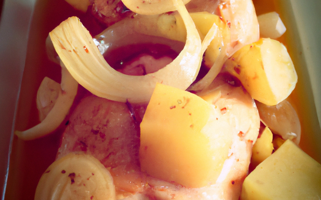 Chapon aux pommes et oignons mijotés au champagne