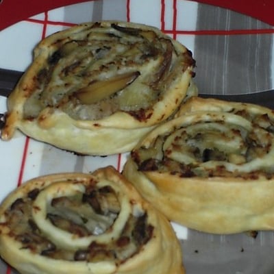 Roulé au thon, champignons, oignons