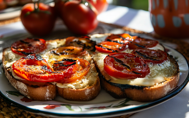 Tartines de tomates et poivron grillé