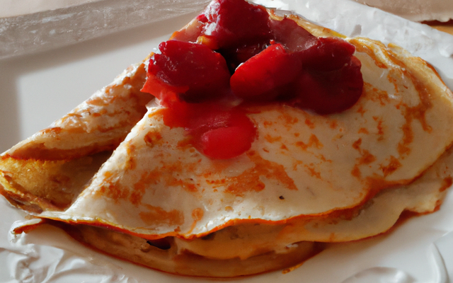 Crêpes aux pêches et au coulis de framboises