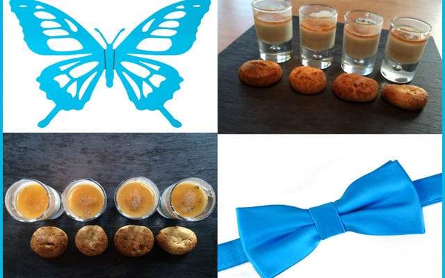 Panna cotta roquefort caramel au poivre accompagnée de sablés au foie gras