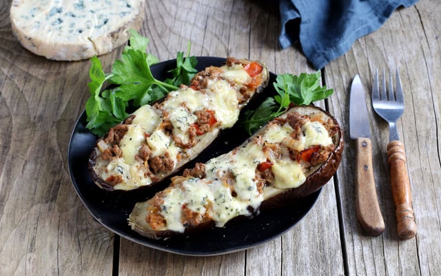 Aubergines confites à l'agneau et à la Fourme d'Ambert AOP