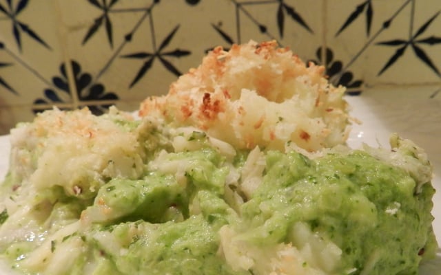 Parmentier de poisson aux purées de brocoli et pomme de terre