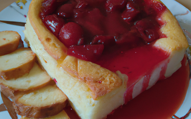 Charlotte aux lichis et coulis de fruits rouges