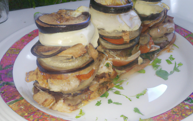 Mille feuilles de poulet et aubergines