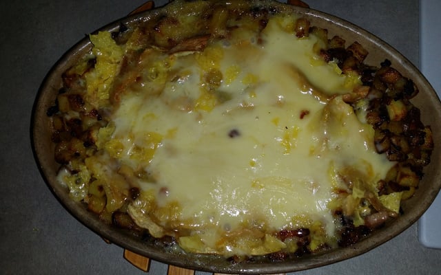 Tartiflette aux dés de pommes de terre poêlées 