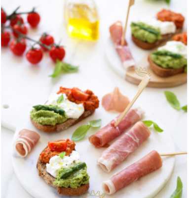 Crostini tricolores, jambon de Parme AOP