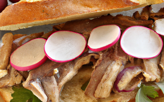 Sandwich rustique au cœur de veau, radis noir et compotée oignons-échalotes