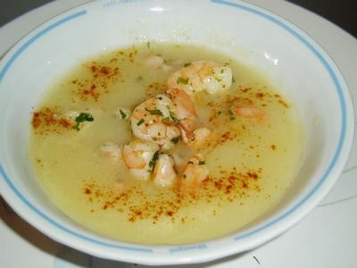 Velouté de céleri-rave aux crevettes