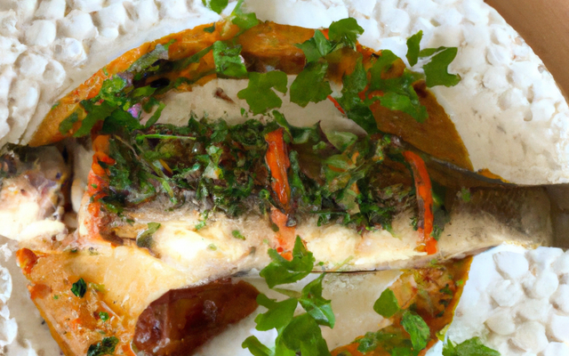 Rouget de Mediterrannée, farcie d'herbes, jus de bouille