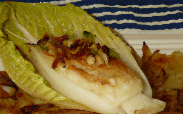 Cabillaud en papillote, endives braisées et noix concassées