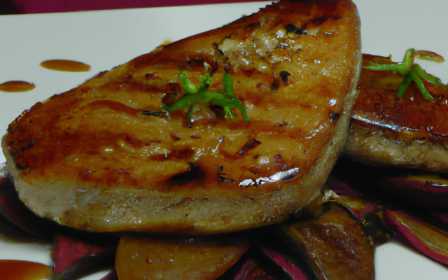 Escalope de foie gras de canard à la plancha, réduction de pineau rouge et gingembre