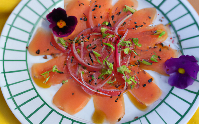 Carpaccio de Saumon au Caramel d'Hibiscus