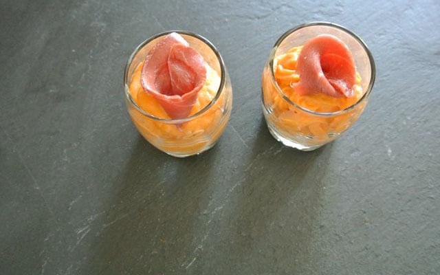 Verrine patates douces et magret fumé