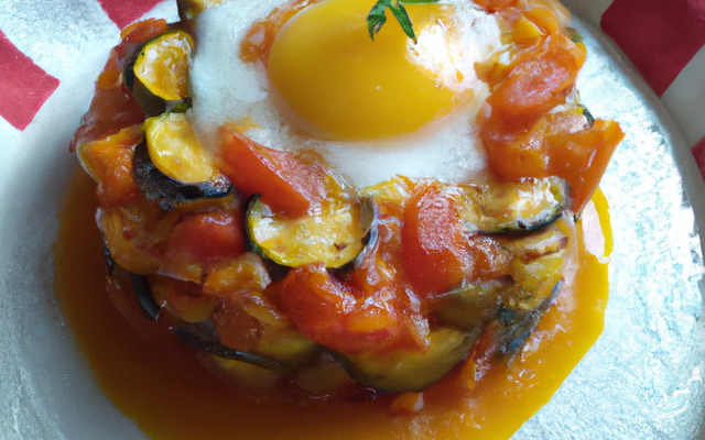 Œuf poché sur lit de ratatouille