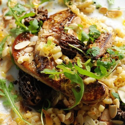 Coquillette en pastasoto aux morilles et au foie gras