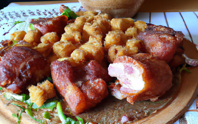 Epaule de cochon de lait cuite au miel, beignets savoyards