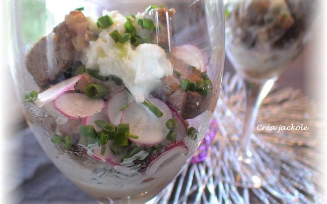 Verrine d'agneau aux radis et raifort