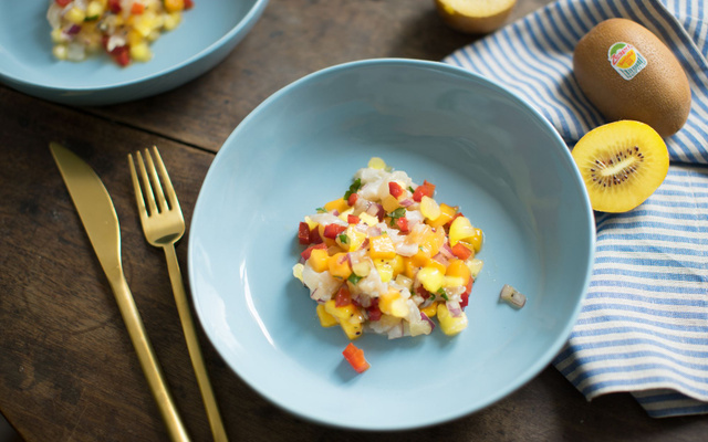 Ceviche au cabillaud et kiwi jaune