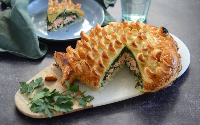 Tourte Galette au saumon et aux épinards