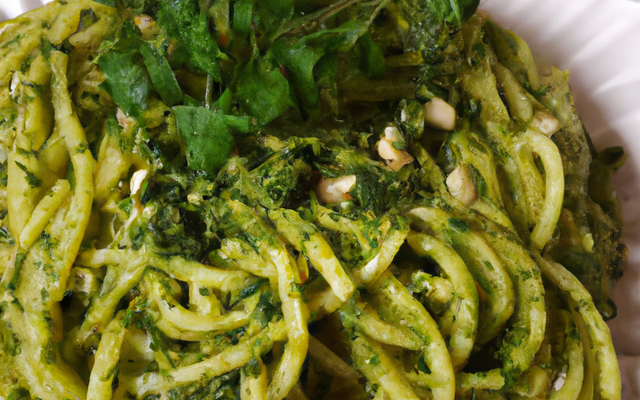 Spaghettis au pesto de roquette