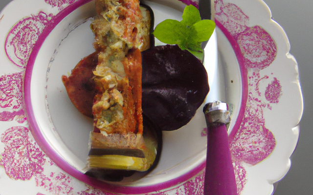 Feuilleté aubergines, bacon et tartare