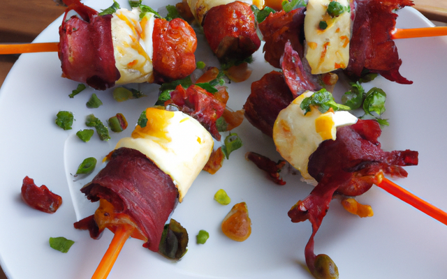 Brochette de grenailles au fromage de chèvre, chorizo et carvi
