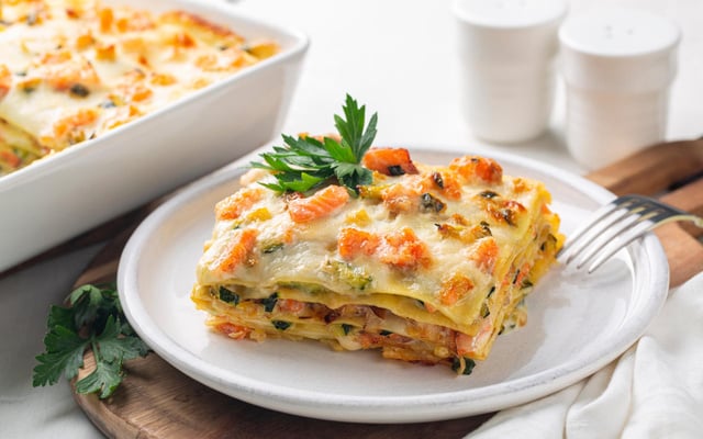 Lasagnes de saumon aux poireaux, sauce au mascarpone